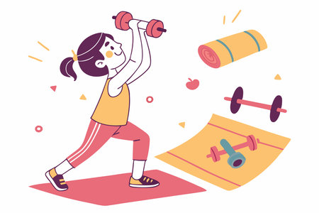 Young girl in the gym concept illustration vector art on white backgroundのイラスト素材