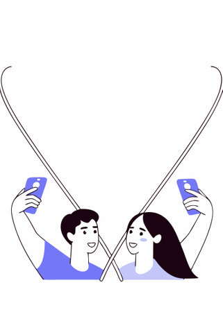 A couple of lovers taking selfies concept illustration vector art on white backgroundのイラスト素材