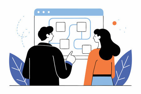 A couple of man and woman is on discussing concept illustration vector art on white backgroundのイラスト素材