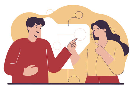 A couple of man and woman is on discussing concept illustration vector art on white backgroundのイラスト素材
