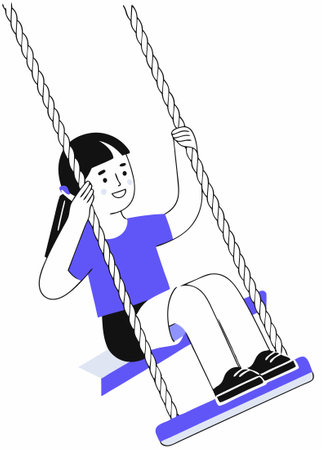 A girl gets play swing concept illustration vector art on white backgroundのイラスト素材