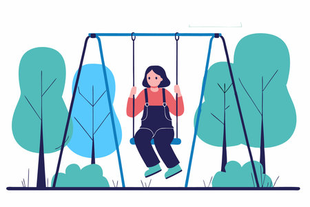 A girl gets play swing concept illustration vector art on white backgroundのイラスト素材