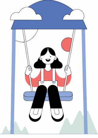A girl gets play swing concept illustration vector art on white backgroundのイラスト素材