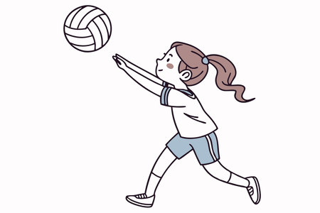 A girl plays volleyball concept illustration vector art on white backgroundのイラスト素材