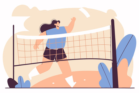 A girl plays volleyball concept illustration vector art on white backgroundのイラスト素材