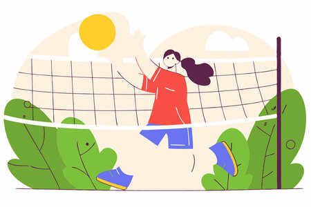A girl plays volleyball concept illustration vector art on white backgroundのイラスト素材