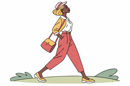 Beautiful American African fashion model in blonde hair concept illustration vector art on white backgroundのイラスト素材