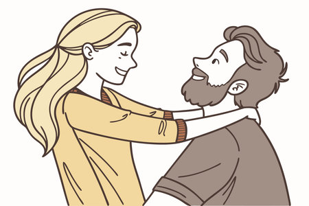 Blonde woman and bearded man hugging concept illustration vector art on white backgroundのイラスト素材
