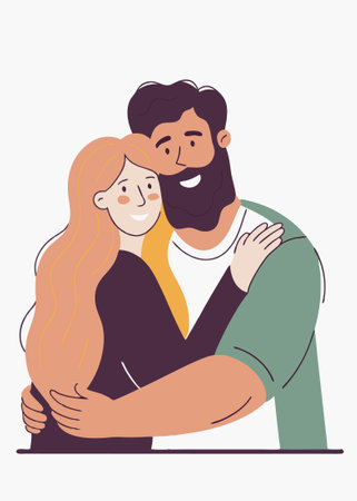Blonde woman and bearded man hugging concept illustration vector art on white backgroundのイラスト素材