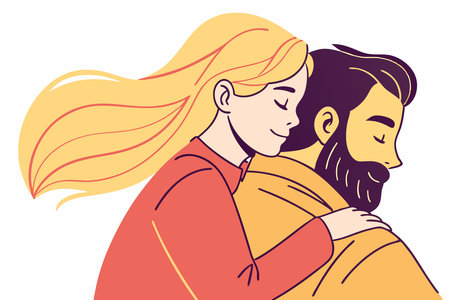 Blonde woman and bearded man hugging concept illustration vector art on white backgroundのイラスト素材