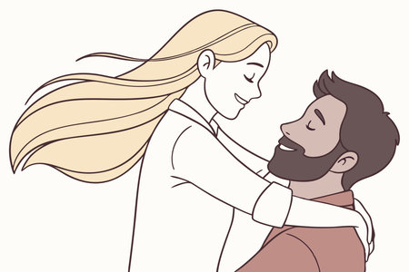 Blonde woman and bearded man hugging concept illustration vector art on white backgroundのイラスト素材