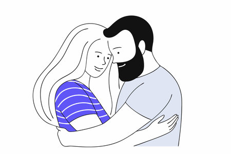 Blonde woman and bearded man hugging concept illustration vector art on white backgroundのイラスト素材