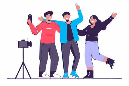 Group of young people posing for a photo concept illustration vector art on white backgroundのイラスト素材