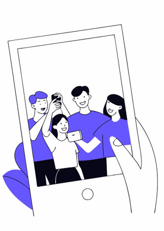 Group of young people posing for a photo concept illustration vector art on white backgroundのイラスト素材