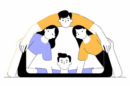 Group of young people posing for a photo concept illustration vector art on white backgroundのイラスト素材