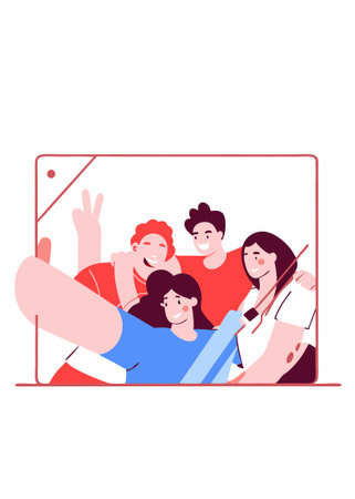 Group of young people posing for a photo concept illustration vector art on white backgroundのイラスト素材