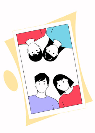 Group of young people posing for a photo concept illustration vector art on white backgroundのイラスト素材
