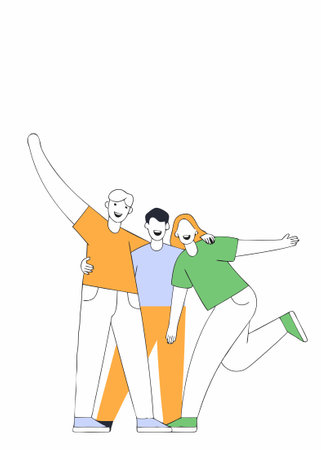 Group of young people posing for a photo concept illustration vector art on white backgroundのイラスト素材