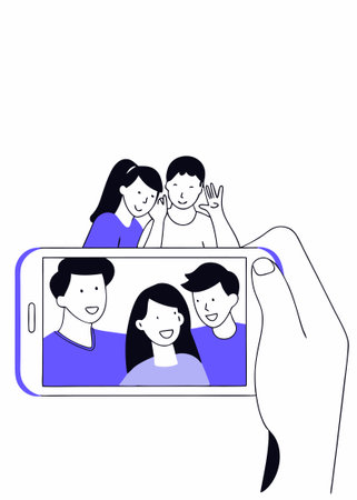 Group of young people posing for a photo concept illustration vector art on white backgroundのイラスト素材