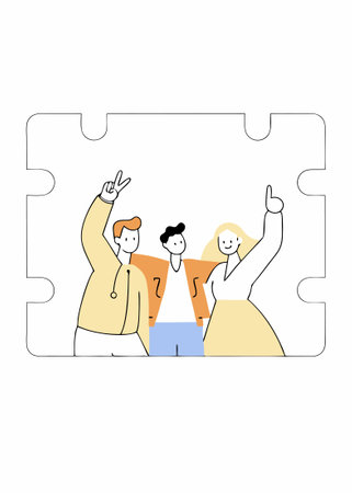 Group of young people posing for a photo concept illustration vector art on white backgroundのイラスト素材