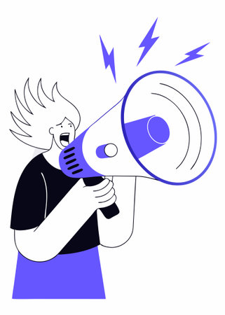 Woman with megaphone screaming concept illustration vector art on white backgroundのイラスト素材