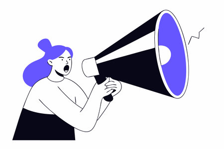 Woman with megaphone screaming concept illustration vector art on white backgroundのイラスト素材