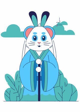 cute mystical creature from Chinese concept illustration vector art on white backgroundのイラスト素材