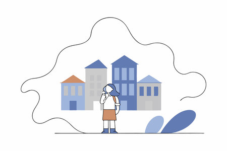 Girl in a tourist town watercolor paint concept illustration vector art on white backgroundのイラスト素材