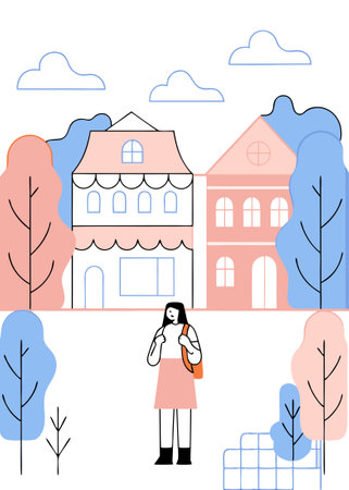 Girl in a tourist town watercolor paint concept illustration vector art on white backgroundのイラスト素材
