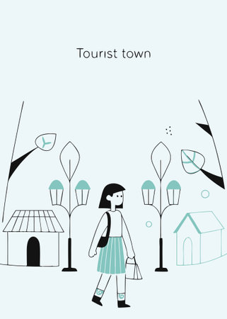 Girl in a tourist town watercolor paint concept illustration vector art on white backgroundのイラスト素材