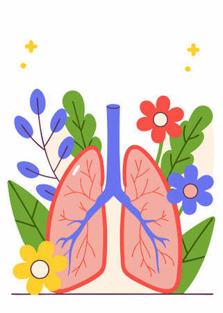 Lungs surrounded by flowers watercolor paint concept illustration vector art on white backgroundのイラスト素材