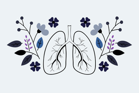 Lungs surrounded by flowers watercolor paint concept illustration vector art on white backgroundのイラスト素材