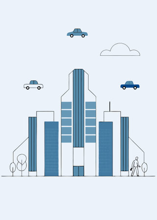 Modern future city center street view concept illustration vector art on white backgroundのイラスト素材