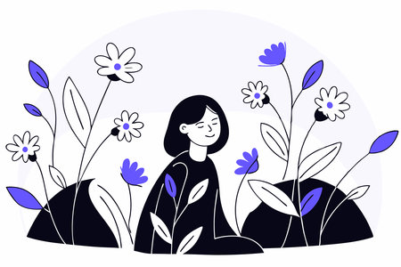 Portrait of a girl surrounded by flowers watercolor hand paint concept illustration vector art on white backgroundのイラスト素材