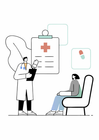doctor health checks her patient with care healthcare of doctor concept illustration vector art on white backgroundのイラスト素材