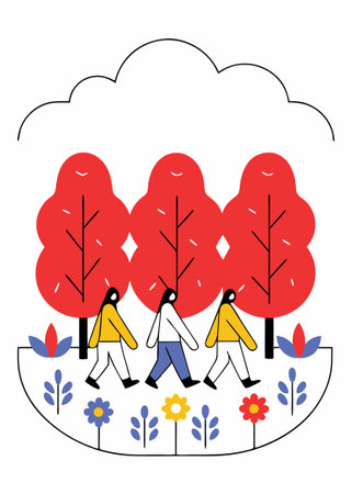 Scene that captures marching together indigenous in the nature concept illustration vector art on white backgroundのイラスト素材