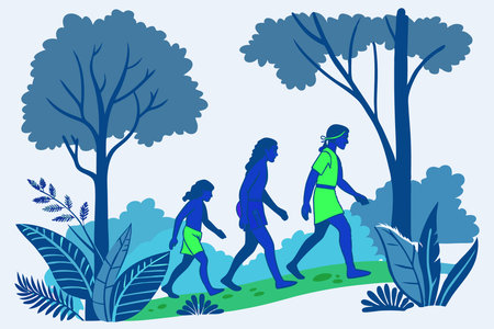 Scene that captures marching together indigenous in the nature concept illustration vector art on white backgroundのイラスト素材