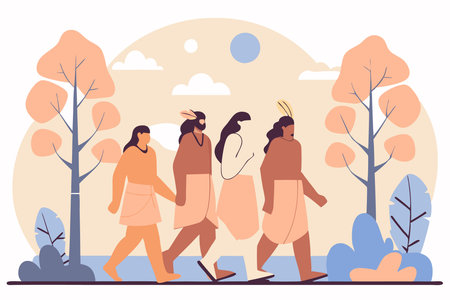 Scene that captures marching together indigenous in the nature concept illustration vector art on white backgroundのイラスト素材