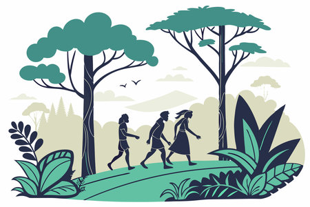 Scene that captures marching together indigenous in the nature concept illustration vector art on white backgroundのイラスト素材