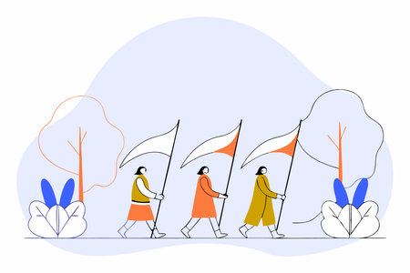 Scene that captures marching together indigenous in the nature concept illustration vector art on white backgroundのイラスト素材