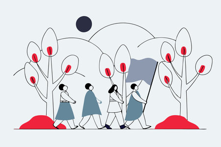 Scene that captures marching together indigenous in the nature concept illustration vector art on white backgroundのイラスト素材