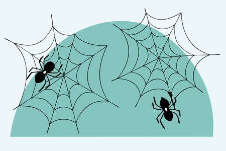 Spiders in webs watercolor paint concept illustration vector art on white backgroundのイラスト素材