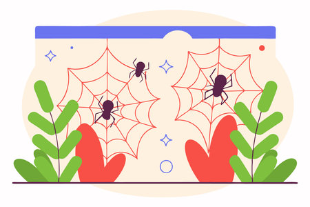Spiders in webs watercolor paint concept illustration vector art on white backgroundのイラスト素材