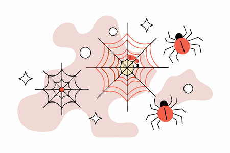 Spiders in webs watercolor paint concept illustration vector art on white backgroundのイラスト素材
