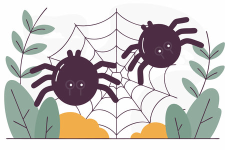 Spiders in webs watercolor paint concept illustration vector art on white backgroundのイラスト素材
