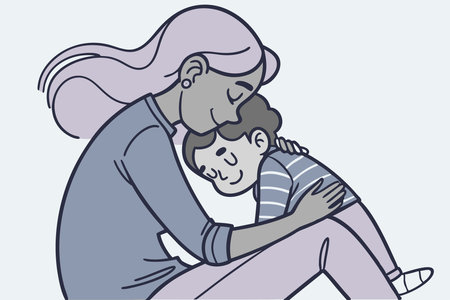 Young mother hugs her baby with love and affection concept illustration vector art on white backgroundのイラスト素材