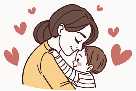Young mother hugs her baby with love and affection concept illustration vector art on white backgroundのイラスト素材