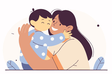 Young mother hugs her baby with love and affection concept illustration vector art on white backgroundのイラスト素材