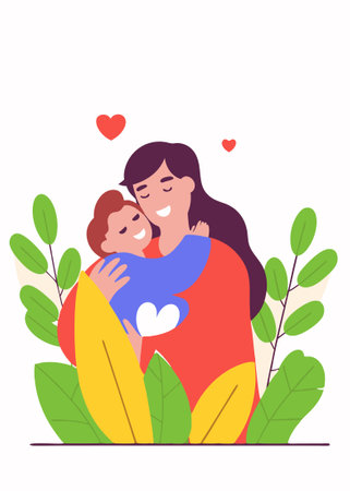 Young mother hugs her baby with love and affection concept illustration vector art on white backgroundのイラスト素材