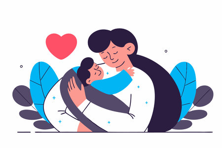 Young mother hugs her baby with love and affection concept illustration vector art on white backgroundのイラスト素材